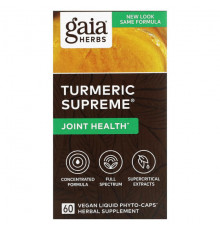 Gaia Herbs, Turmeric Supreme, для суставов, 60 веганских капсул с жидкостью Phyto-Caps