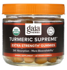 Gaia Herbs, Turmeric Supreme, повышенная сила действия, 60 веганских жевательных мармеладок