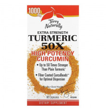 Terry Naturally, Extra Strength Turmeric 50X, высокоэффективный куркумин, 1000 мг, 60 капсул