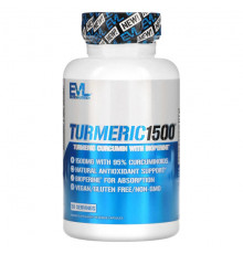 EVLution Nutrition, Turmeric1500, куркумин с экстрактом черного перца Bioperine, 90 вегетарианских капсул