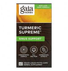 Gaia Herbs, Turmeric Supreme, поддержка носовых пазух, 60 веганских жидких фитокапсул