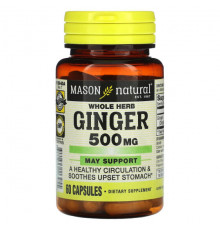 Mason Natural, Имбирь, цельные травы, 500 мг, 60 капсул