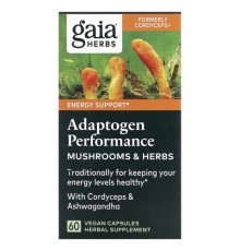 Gaia Herbs, Adaptogen Performance, грибы и травы, 60 веганских капсул