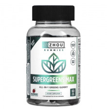 Zhou Nutrition, Supergreens Max, малина, 60 веганских жевательных мармеладок