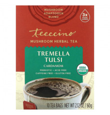 Teeccino, Mushroom Herbal Tea, Organic Reishi Eleuthero, French Roast, Caffeine Free, 10 Tea Bags, 2.12 oz (60 g)