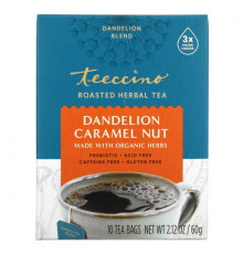 Teeccino, Roasted Herbal Tea, Hazelnut, Caffeine Free, 10 Tea Bags, 2.12 oz (60 g)