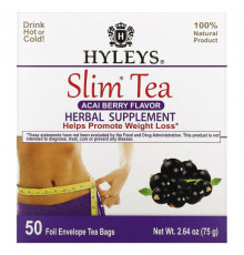 Hyleys Tea, Slim Tea, ягоды асаи, 50 чайных пакетиков в фольгированных пакетиках, по 1,5 г (0,05 унции)