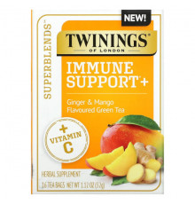 Twinings, Superblends, поддержка иммунитета, с витамином C, зеленым чаем с имбирем и манго, 16 чайных пакетиков, 32 г (1,12 унции) каждый