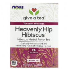 NOW Foods, Heavenly Hip Hibiscus, травяной чай с пуншем, без кофеина, 24 чайных пакетика, 48 г (1,7 унции)