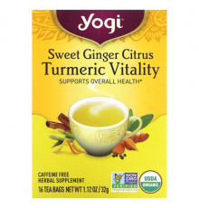 Yogi Tea, Turmeric Vitality, чай с медом и куркумой, 16 чайных пакетиков, 32 г (1,12 унции)