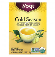 Yogi Tea, Органический, Cold Season, без кофеина, 16 чайных пакетиков, 1.12 унций (32 г)