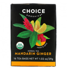 Choice Organic Teas, Herbal Tea, мандарин и имбирь, без кофеина, 16 чайных пакетиков, 29 г (1,02 унции)