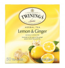 Twinings, травяной чай, без кофеина, лимон и имбирь, 25 пакетиков, 1,32 унции (37,5 г)