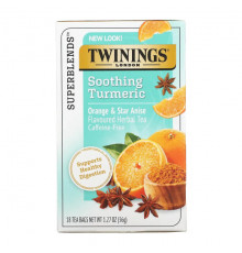 Twinings, Успокаивающий травяной чай, куркума, апельсин и анис звездчатый, без кофеина, 18 пакетиков по 1,27 унц. (36 г)