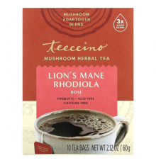 Teeccino, Mushroom Herbal Tea, Organic Reishi Eleuthero, French Roast, Caffeine Free, 10 Tea Bags, 2.12 oz (60 g)