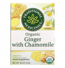 Herbal Teas, Organic Ginger with Chamomile, Caffeine Free, 16 Wrapped Tea Bags, 0.85 oz (24 g)