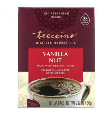 Teeccino, Roasted Herbal Tea, Hazelnut, Caffeine Free, 10 Tea Bags, 2.12 oz (60 g)