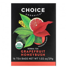 Choice Organic Teas, Herbal Tea, грейпфрут и ханибуш, без кофеина, 16 чайных пакетиков, 29 г (1,02 унции)