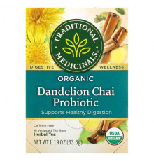 Traditional Medicinals, Organic Dandelion Chai Probiotic, пробиотический чайс одуванчиком, 16 чайных пакетиков, 33,6 г (1,19 унции)