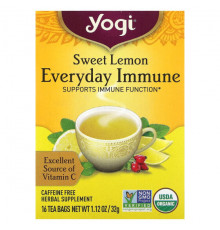 Yogi Tea, Everyday Immune, чай для поддержки иммунитета со вкусом сладкого лимона, без кофеина, 16 чайных пакетиков по 32 г (1,12 унции)