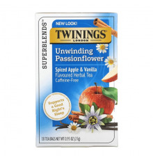 Twinings, Успокаивающий травяной чай, страстоцвет и ромашка, пряное яблоко и ваниль, без кофеина, 18 пакетиков по 0,95 унц. (27 г)