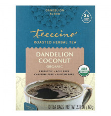 Teeccino, Roasted Herbal Tea, Hazelnut, Caffeine Free, 10 Tea Bags, 2.12 oz (60 g)