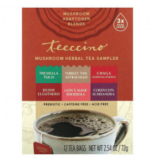 Teeccino, Mushroom Herbal Tea, Organic Reishi Eleuthero, French Roast, Caffeine Free, 10 Tea Bags, 2.12 oz (60 g)