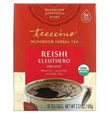 Teeccino, Mushroom Herbal Tea, Organic Reishi Eleuthero, French Roast, Caffeine Free, 10 Tea Bags, 2.12 oz (60 g)