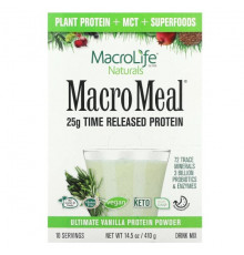 Macrolife Naturals, MacroMeal, суперфуд, ваниль, 10 пакетиков по 40 г (1,4 унции)