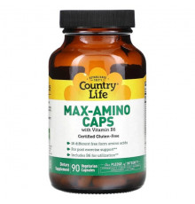 Country Life, Max-Amino Caps, аминокислоты с витамином B6, 90 вегетарианских капсул