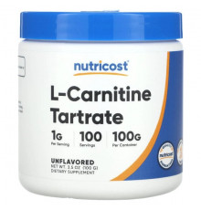 Nutricost, L-карнитин тартрат, без добавок, 1 г, 100 г (3,5 унции)