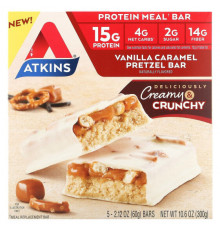 Atkins, Protein Meal Meal, крендель с ванилью и карамелью, 5 батончиков, 60 г (2,12 унции)