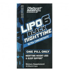 Nutrex Research, LIPO-6 Black Nighttime, ультраконцентрат, 30 черных капсул