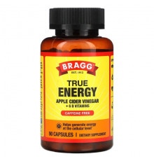 Bragg, True Energy, яблочный уксус и 6 витаминов группы B, без кофеина, 90 капсул