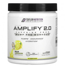 Cutler Nutrition, Amplify 2.0, накачка перед тренировкой, без кофеина, кислый лимонад, 280 г (9,87 унции)