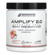 Cutler Nutrition, Amplify 2.0, накачка перед тренировкой, без кофеина, со вкусом клубники, 216 г (7,62 унции)