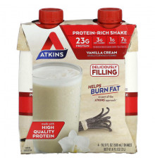 Atkins, Protein Rich Shake, ванильный крем, 4 коктейля, по 500 мл (16,9 жидк. Унции)