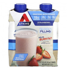 Atkins, Protein Rich Shake, молочный шоколад, 4 коктейля, 325 мл (11 жидк. Унций)