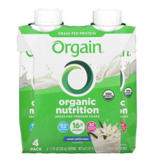 Organic Nutrition, Grass-Fed Protein Shake, Sweet Vanilla Bean, 4 Pack, 11 fl oz (330 ml) Each