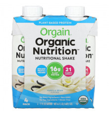 Orgain, Organic Nutrition, питательный коктейль, ваниль, 4 пакетика по 330 мл (11 жидк. Унций)