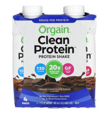 Orgain, Clean Protein Shake, сливочная шоколадная помадка, 4 пакетика, по 330 мл (11 жидк. Унций)