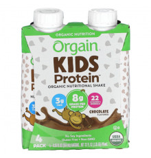 Orgain, Kids Protein, органический питательный коктейль, шоколад, 4 пакетика по 244 мл (8,25 жидк. Унции)