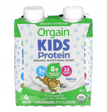 Orgain, Kids Protein, органический питательный коктейль, шоколад, 4 пакетика по 244 мл (8,25 жидк. Унции)