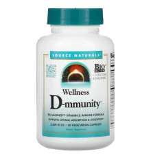 Source Naturals, Wellness D-mmunity, формула для иммунитета с биологически выровненным витамином D, 75 мкг (3000 МЕ), 60 вегетарианских капсул