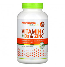 NutriBiotic, Immunity, витамины C + D3 и цинк, 100 капсул