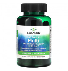 Swanson, Multi plus Immune Support с железом, высокая эффективность, 120 мягких таблеток