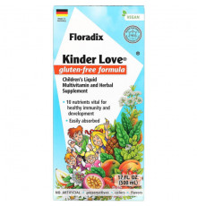 Gaia Herbs, Floradix, Kinder Love, жидкая мультивитаминная и травяная добавка для детей, без глютена, 500 мл (17 жидк. Унций)