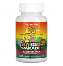 NaturesPlus, Source of Life, Animal Parade, витамин D3, со вкусом натуральной черешни, 500 МЕ, 90 таблеток в форме животных