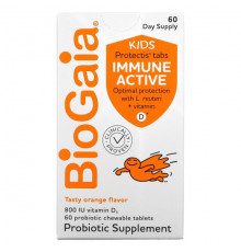 BioGaia, Kids, Immune Active with L. Reuteri + витамин D, апельсин, 60 жевательных таблеток с пробиотиками