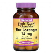 Bluebonnet Nutrition, EarthSweet, жевательные таблетки с цинком, апельсин, 15 мг, 60 пастилок